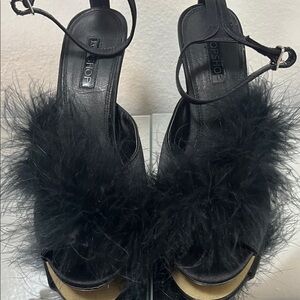 Topshop Black Feathered Heels